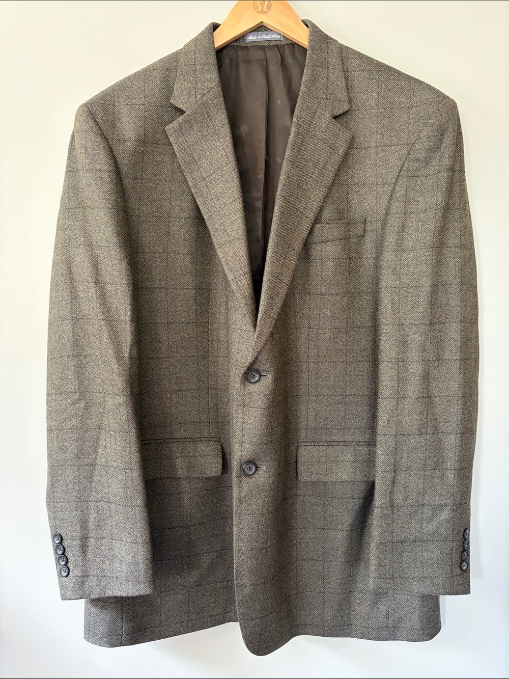 Oscar De La Renta Wool Cashmere Blazer Size 46 L Plaid Windowpane Sports Coat